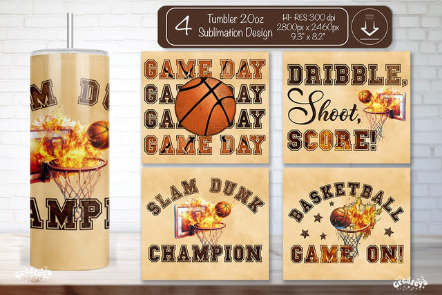 Basketball Tumbler wrap Basketball Game day Seamless 20oz Skinny Tumbler Wrap PNG Retro Sublimation Design Sublimation Createya Design 
