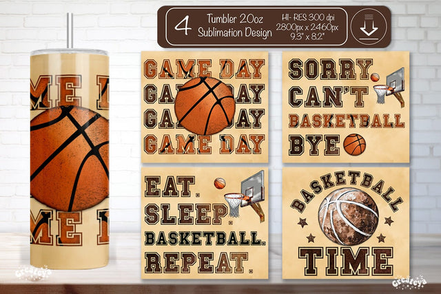 Basketball Tumbler wrap Basketball Game day Seamless 20oz Skinny Tumbler Wrap PNG Retro Sublimation Design Sublimation Createya Design 