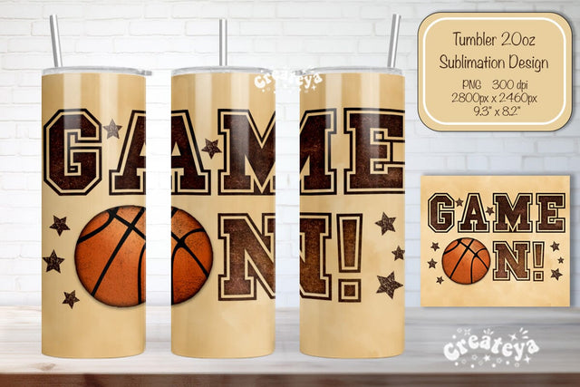 Basketball Tumbler wrap Basketball Game on quote Seamless 20oz Skinny Tumbler Wrap PNG Retro Sublimation Design Sublimation Createya Design 