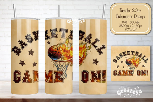 Basketball Tumbler wrap Basketball Game on quote Seamless 20oz Skinny Tumbler Wrap PNG Retro Sublimation Design Sublimation Createya Design 