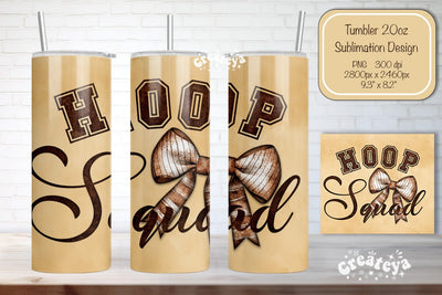 Basketball Tumbler wrap Hoop Squad Basketball Bow Seamless 20oz Skinny Tumbler Wrap PNG Retro Sublimation Design Sublimation Createya Design 