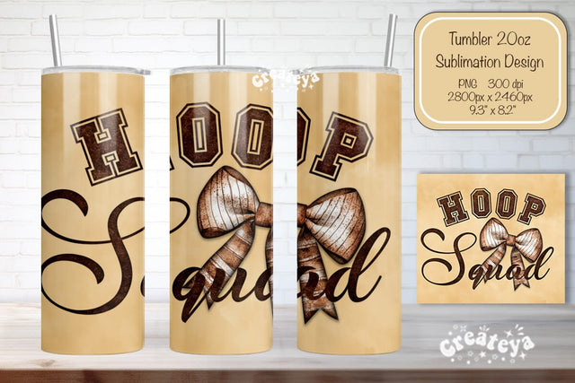 Basketball Tumbler wrap Hoop Squad Basketball Bow Seamless 20oz Skinny Tumbler Wrap PNG Retro Sublimation Design Sublimation Createya Design 