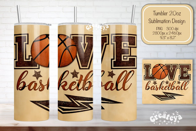 Basketball Tumbler wrap Love Basketball Seamless 20oz Skinny Tumbler Wrap PNG Retro Sublimation Design Sublimation Createya Design 