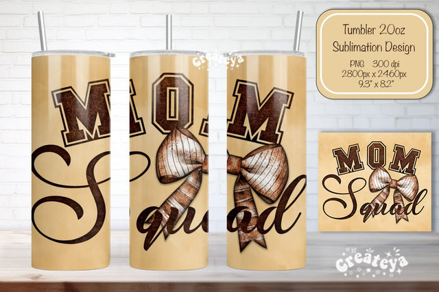 Basketball Tumbler wrap Mom Squad Basketball Bow Seamless 20oz Skinny Tumbler Wrap PNG Retro Sublimation Design Sublimation Createya Design 