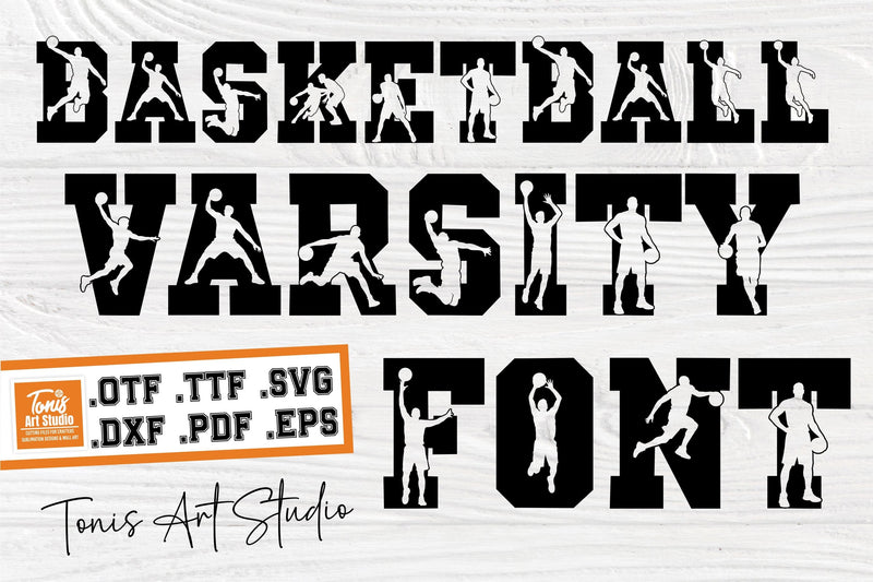 Basketball Varsity Font | Athletic Alphabet with Player Silhouettes | SVG OTF TTF Font TonisArtStudio 