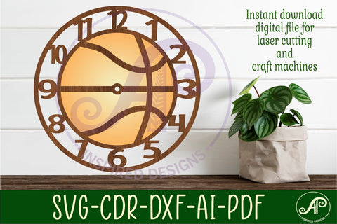 Basketball wall clock laser cut files, SVG file. vector SVG APInspireddesigns 