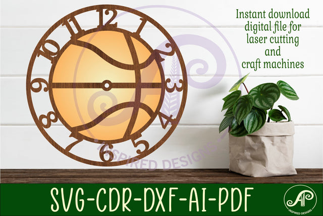 Basketball wall clock laser cut files, SVG file. vector SVG APInspireddesigns 