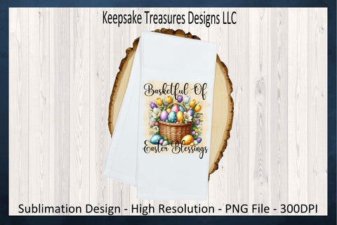 Basketful Of Easter Blessings, Watercolor background, Sublimation PNG, Pastel Easter Eggs with Spring Flower, Digital Download Sublimation Keepsake Treasures Designs LLC. 