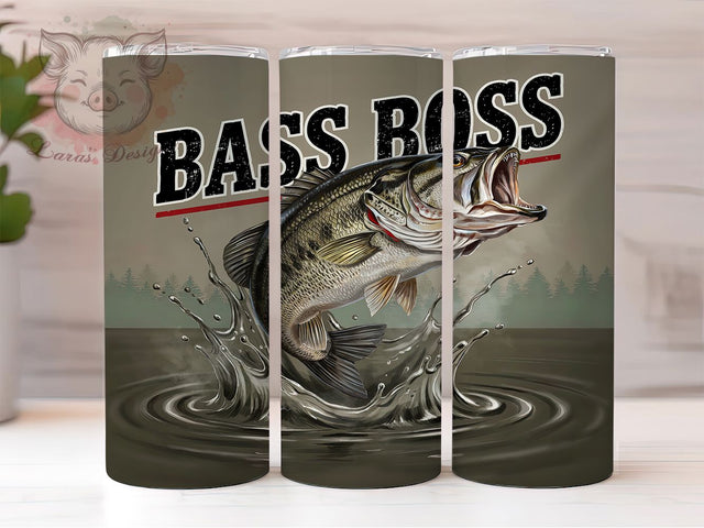 Bass Boss Fishing 20oz Tumbler, Leaping Bass, Predatory Expression, High Contrast, Fishing Lifestyle, Skinny Tumbler, Sublimation PNG Sublimation Lara' s Designs 