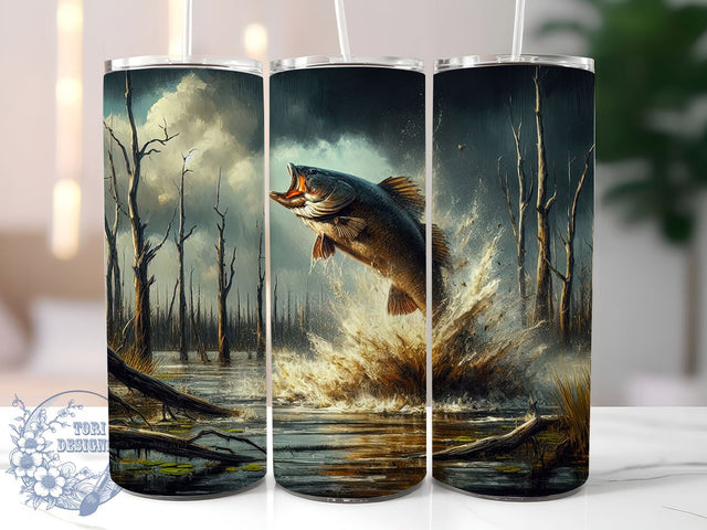 Bass Fish 20oz Skinny Tumbler, Fishing Tumbler Png, Straight & Tapered Tumbler Wrap, Instant Digital Download Sublimation ToriDesigns 