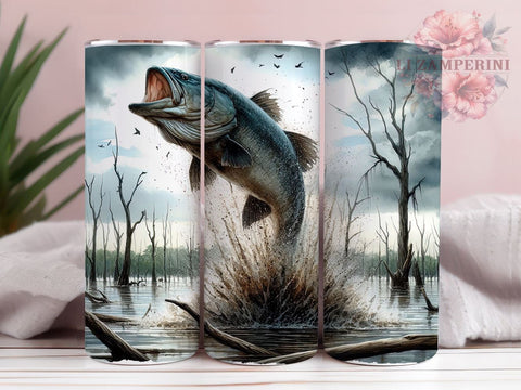 Bass Fish 20oz Tumbler Wrap PNG, Fishing Tumbler Png, Straight & Tapered Tumbler Wrap, Instant Digital Download Sublimation Li Zamperini 