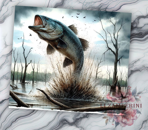 Bass Fish 20oz Tumbler Wrap PNG, Fishing Tumbler Png, Straight & Tapered Tumbler Wrap, Instant Digital Download Sublimation Li Zamperini 