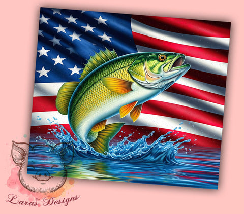 Bass Fish American Flag Patriotic Tumbler Wrap, American Flag Tumbler, 20oz Tumbler Wrap, Sublimation Drinkware, Fishing Gift, Patriotic Tumbler, Custom Outdoor Mug Sublimation Lara' s Designs 