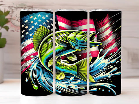 Bass Fish American Flag Patriotic Tumbler Wrap, American Flag Tumbler, 20oz Tumbler Wrap, Sublimation Drinkware, Fishing Gift, Patriotic Tumbler, Custom Outdoor Mug Sublimation Lara' s Designs 