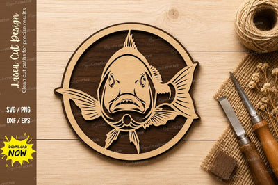 Bass Fish Circle Laser Cut SVG Design SVG Regulrcrative 