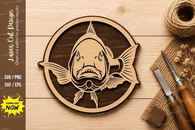 Bass Fish Circle Laser Cut SVG Design SVG Regulrcrative 