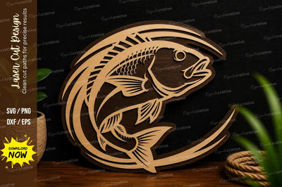 Bass Fish Crescent Moon Decor Laser Cut SVG File SVG Regulrcrative 