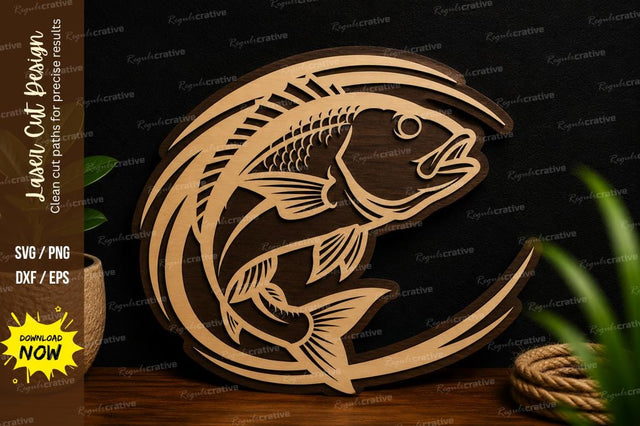Bass Fish Crescent Moon Decor Laser Cut SVG File SVG Regulrcrative 
