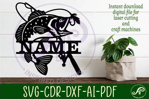 Bass fish name sign svg laser cut file SVG APInspireddesigns 