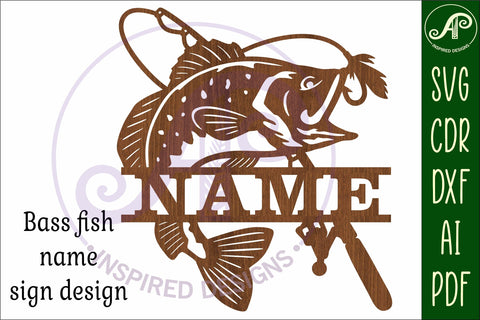 Bass fish name sign svg laser cut file SVG APInspireddesigns 