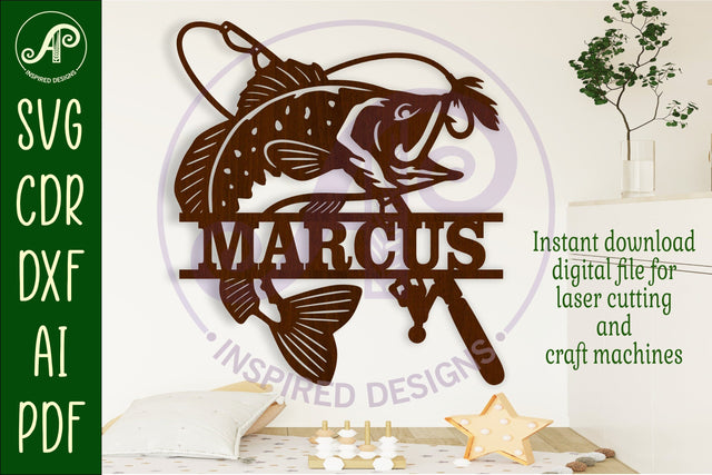 Bass fish name sign svg laser cut file SVG APInspireddesigns 