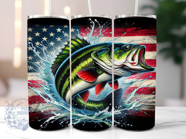 Bass Fish On American Flag 20oz Skinny Tumbler, Patriotic Fisherman Tumbler Png, Straight & Tapered Tumbler Wrap, Instant Digital Download Sublimation ToriDesigns 