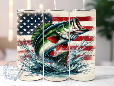 Bass Fish On American Flag 20oz Skinny Tumbler, Patriotic Fisherman Tumbler Png, Straight & Tapered Tumbler Wrap, Instant Digital Download Sublimation ToriDesigns 