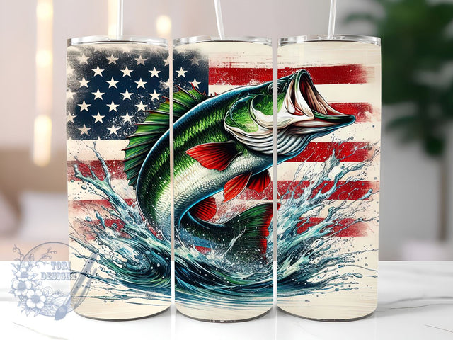 Bass Fish On American Flag 20oz Skinny Tumbler, Patriotic Fisherman Tumbler Png, Straight & Tapered Tumbler Wrap, Instant Digital Download Sublimation ToriDesigns 