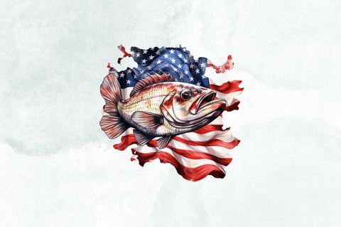 Bass Fish with American Flag Sublimation Bundle Sublimation Designangry 