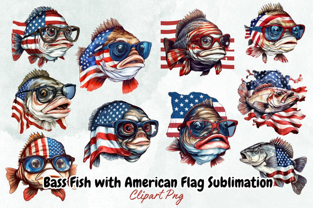 Bass Fish with American Flag Sublimation Bundle Sublimation Designangry 