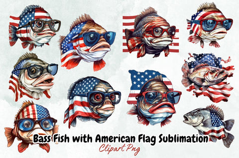 Bass Fish with American Flag Sublimation Bundle Sublimation Designangry 