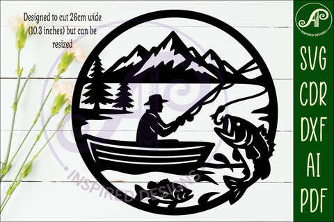 Bass fisherman mountain scene wall sign svg laser cut SVG APInspireddesigns 