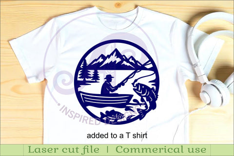 Bass fisherman mountain scene wall sign svg laser cut SVG APInspireddesigns 