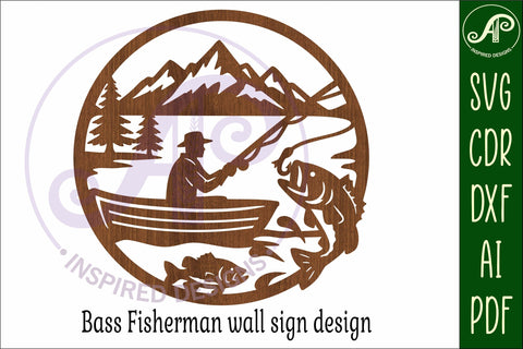Bass fisherman mountain scene wall sign svg laser cut SVG APInspireddesigns 