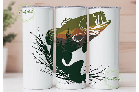 Bass Fishing 20oz Tumbler Wrap Sublimation PixelChick 