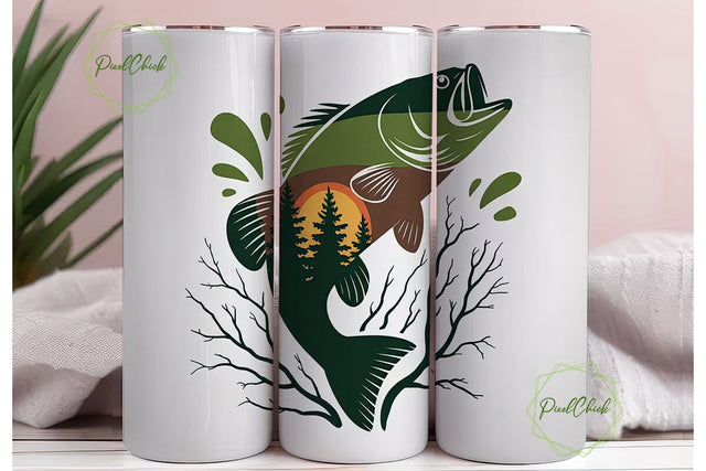 Bass Fishing 20oz Tumbler Wrap Sublimation PixelChick 