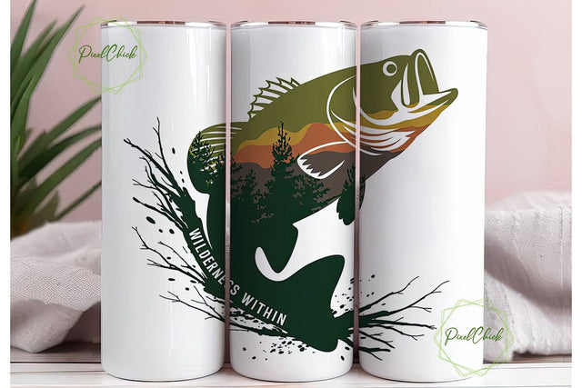 Bass Fishing 20oz Tumbler Wrap Sublimation PixelChick 