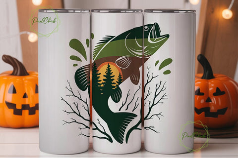 Bass Fishing 20oz Tumbler Wrap Sublimation PixelChick 
