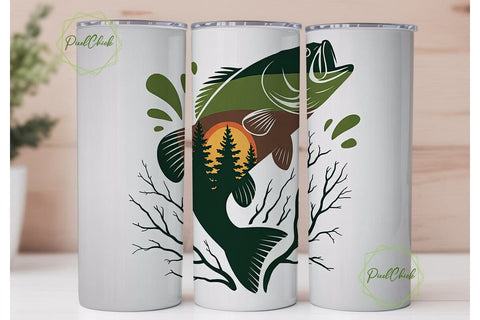 Bass Fishing 20oz Tumbler Wrap Sublimation PixelChick 