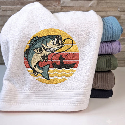 Bass Fishing Embroidery Design – Largemouth Bass Fish Retro Sunset Fisherman Boat Machine Embroidery File Embroidery/Applique DESIGNS PatternFeed8 