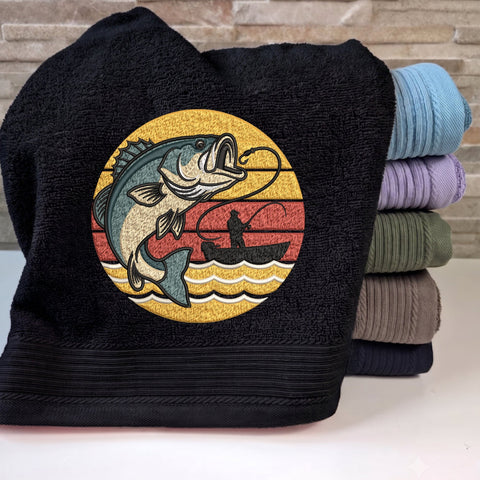 Bass Fishing Embroidery Design – Largemouth Bass Fish Retro Sunset Fisherman Boat Machine Embroidery File Embroidery/Applique DESIGNS PatternFeed8 