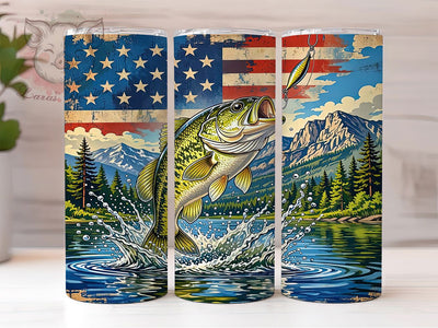 Bass Fishing Flag 20oz Tumbler, Bass Fishing, American Flag, Patriotic Design, Outdoor Lifestyle, Nature Adventure, 20oz Wrap, Sublimation Tumbler Sublimation Lara' s Designs 