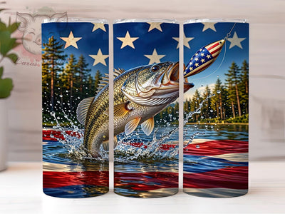 Bass Fishing Flag Lake 20oz Tumbler, Bass Fishing, American Flag, Lake Scene, Outdoor Lifestyle, Nature Adventure, 20oz Wrap, Sublimation Tumbler Sublimation Lara' s Designs 