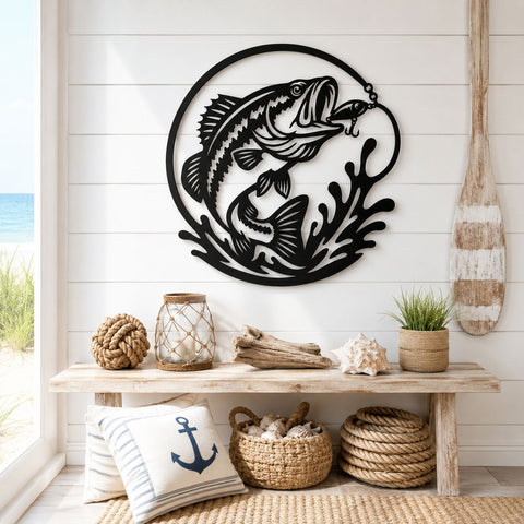 Bass Fishing Metal Wall Art SVG | Jumping Fish DXF CNC Plasma File | Fisherman Lake Decor Laser Cut Design | Svg Png Eps Dxf Download SVG HappyDesignStudio 