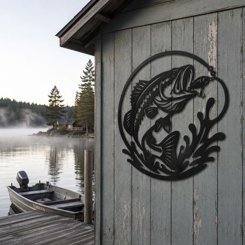 Bass Fishing Metal Wall Art SVG | Jumping Fish DXF CNC Plasma File | Fisherman Lake Decor Laser Cut Design | Svg Png Eps Dxf Download SVG HappyDesignStudio 