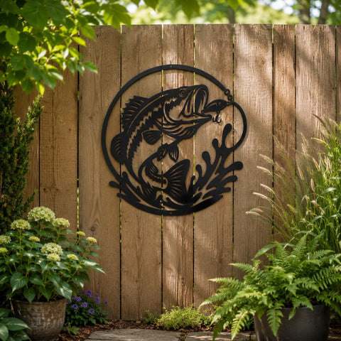 Bass Fishing Metal Wall Art SVG | Jumping Fish DXF CNC Plasma File | Fisherman Lake Decor Laser Cut Design | Svg Png Eps Dxf Download SVG HappyDesignStudio 