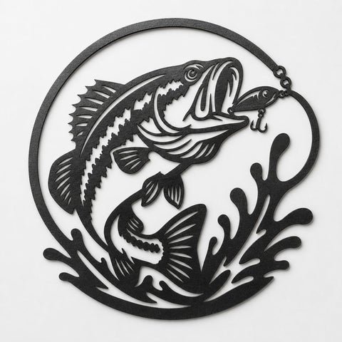 Bass Fishing Metal Wall Art SVG | Jumping Fish DXF CNC Plasma File | Fisherman Lake Decor Laser Cut Design | Svg Png Eps Dxf Download SVG HappyDesignStudio 