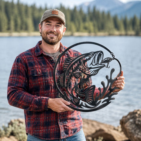 Bass Fishing Metal Wall Art SVG | Jumping Fish DXF CNC Plasma File | Fisherman Lake Decor Laser Cut Design | Svg Png Eps Dxf Download SVG HappyDesignStudio 