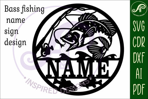 Bass fishing name sign svg laser cut template SVG APInspireddesigns 