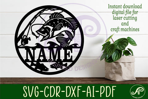 Bass fishing name sign svg laser cut template SVG APInspireddesigns 